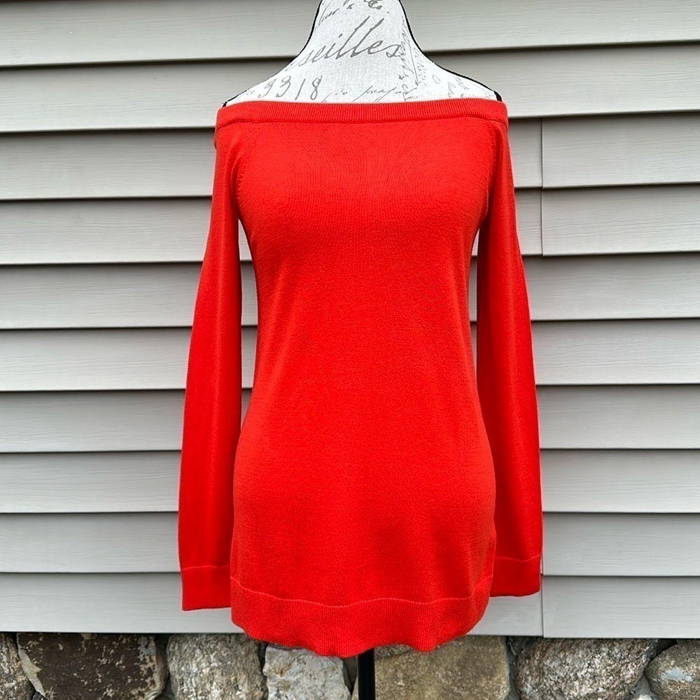 HALOGEN Red Fiery Lightweight Off The Shoulder Tunic Sweater